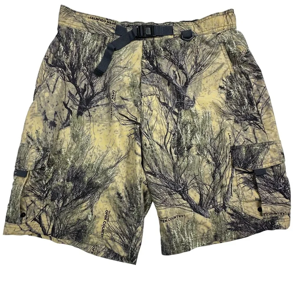 Cabelas Mens Camouflage Cargo Shorts With Adjustable Belt & Pockets XL Camo